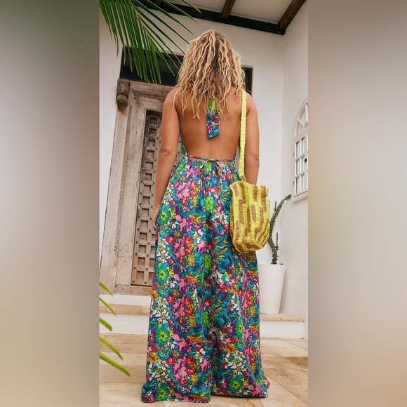 Free People Nouveau Tropic Plunging Halter Neck Linen Blend Bare Back Maxi ZB2 - Picture 6 of 13